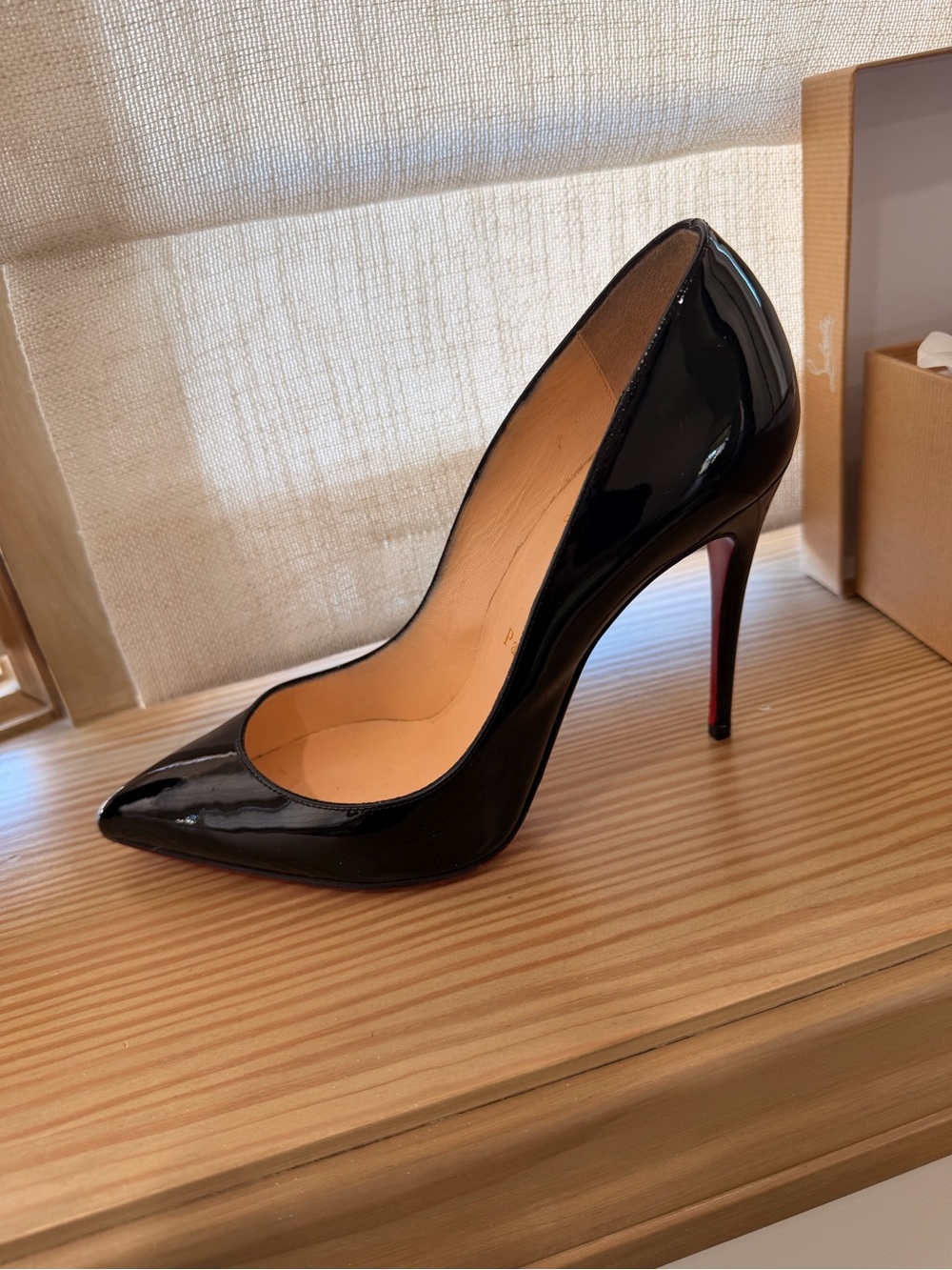 Christian Louboutin Black Patent Pointed-Toe Stiletto Pumps - Glossy Finish - Picture 3 of 5